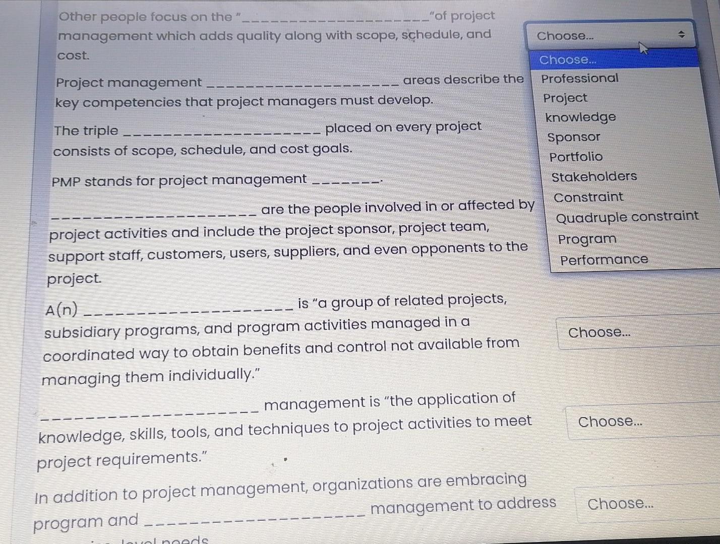 Other people focus on the ". _"of project