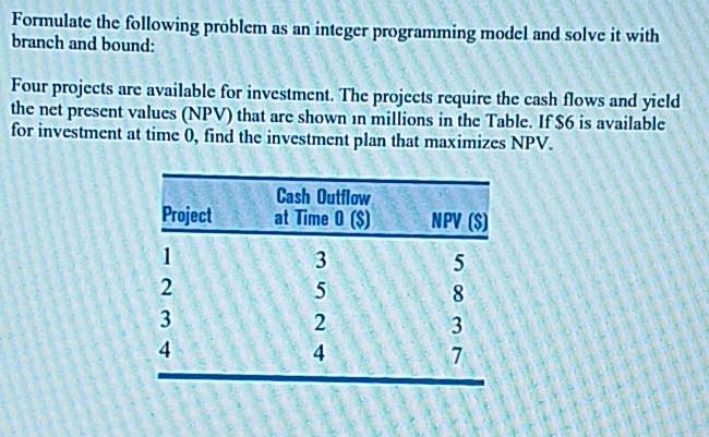 Formulate the following problem as an integer