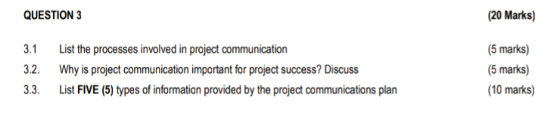 QUESTION 3 (20 Marks) 3.1 3.2. List the processes