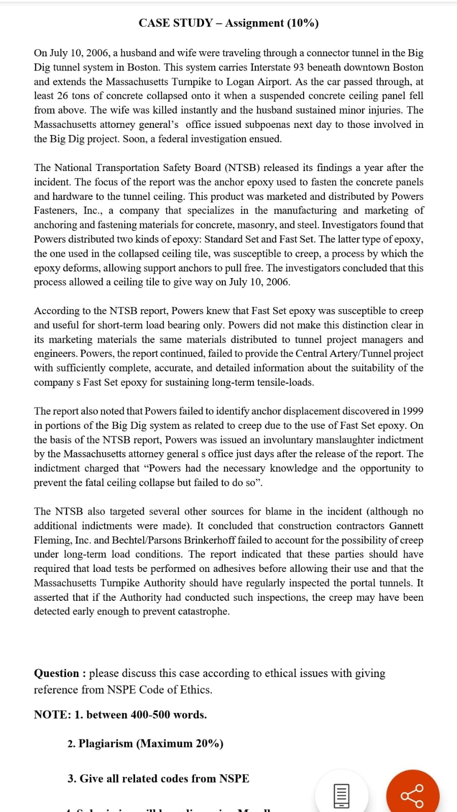 CASE STUDY Assignment (10%) On July 10, 2006, a