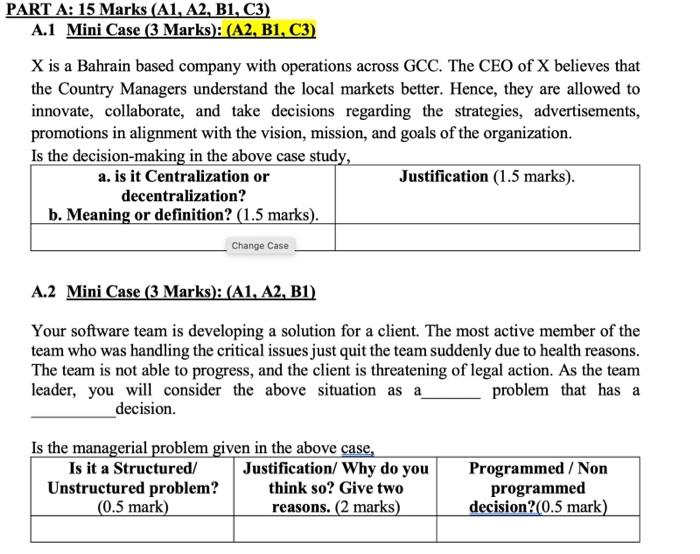 help PART A: 15 Marks (A1, A2, B1, C3) A.1 Mini