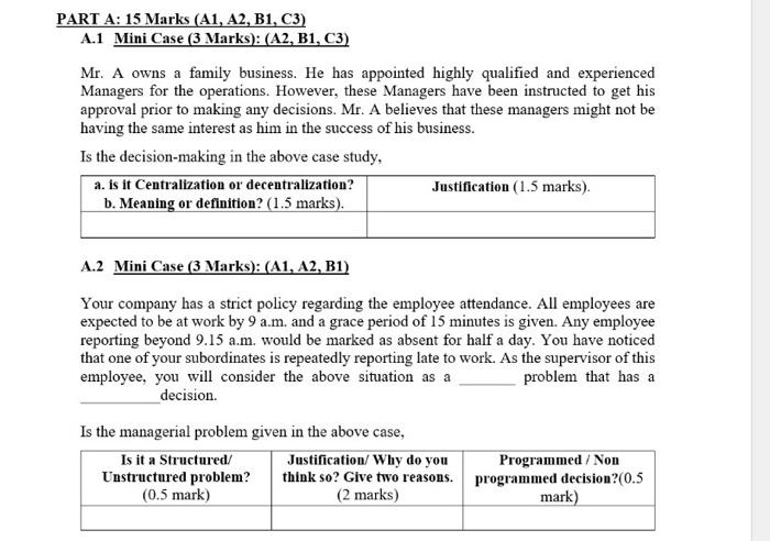 this is one question only PART A: 15 Marks (A1,
