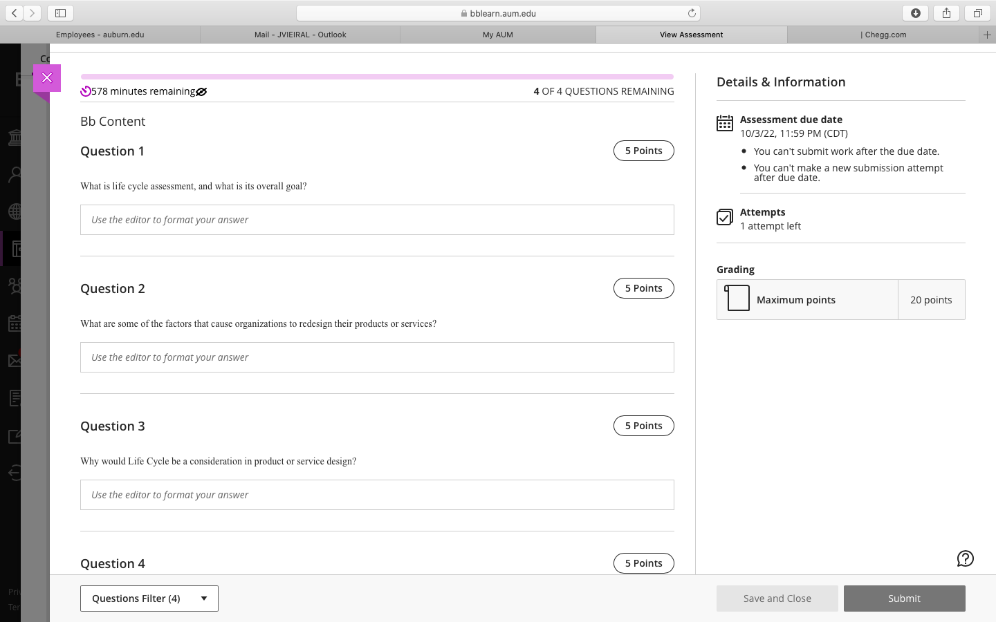 Bb Content it: Assessment due date Question 1 -