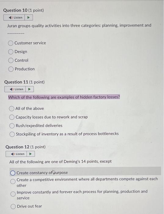 Juran groups quality activities into three
