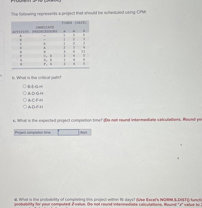 The following represents a project that should be