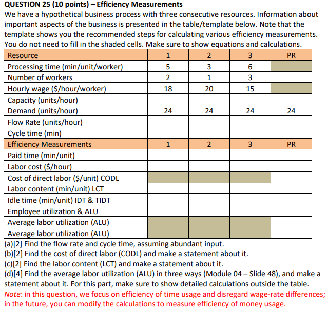 please provide calculations 1 24 QUESTION 25 (10