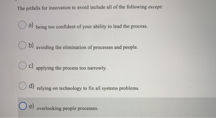 The pitfalls for innovation to avoid include all