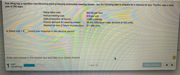 A) What is the setup cost? B) What is the setup
