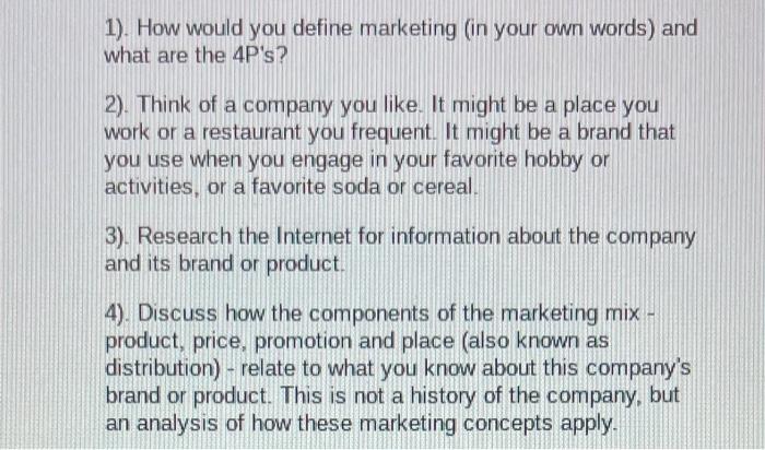 1). How would you define marketing (in your own