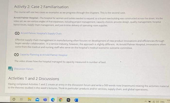 Activity 2: Case 2 Familiarisation The course