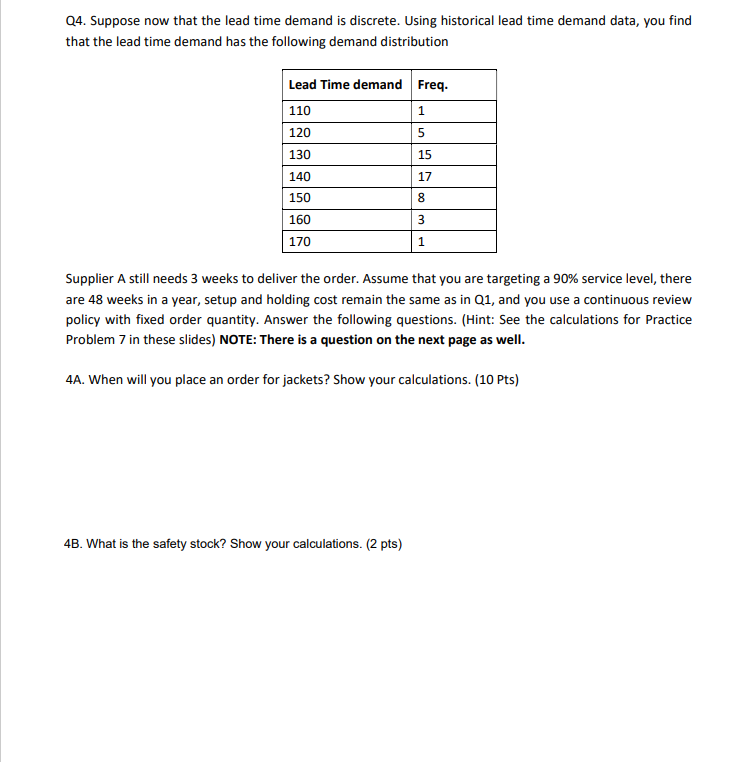 Q4. Suppose now that the lead time demand is