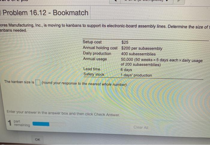 A) The kanban size is __ (round to nearest whole