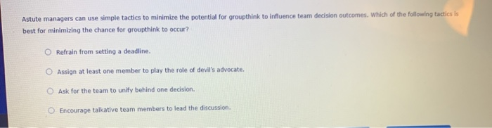 Chapter 04: Assignment: Managing Decision Making