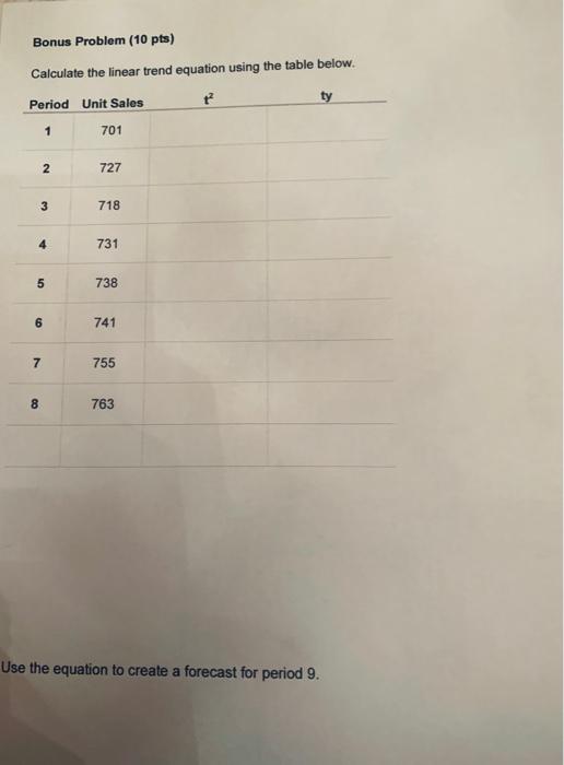 Bonus Problem (10 pts) Calculate the linear trend