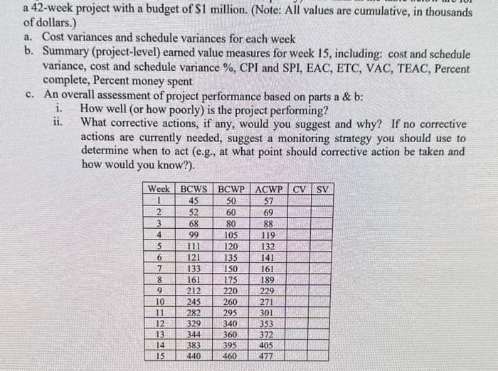 please show all work for part B a 42 -week