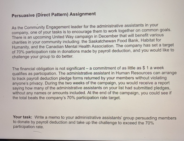 Persuasive (Direct Pattern) Assignment As the