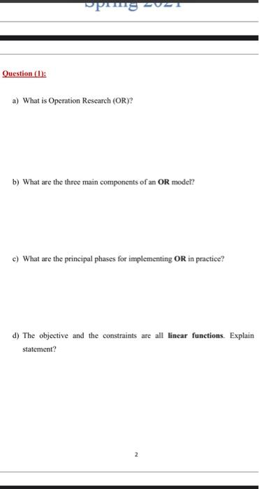 ping- Question (1): a) What is Operation Research
