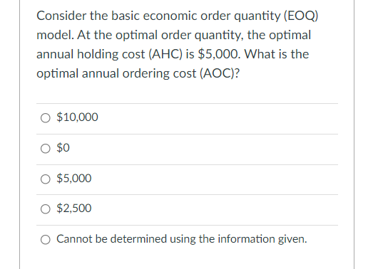 Consider the basic economic order quantity (EOQ)