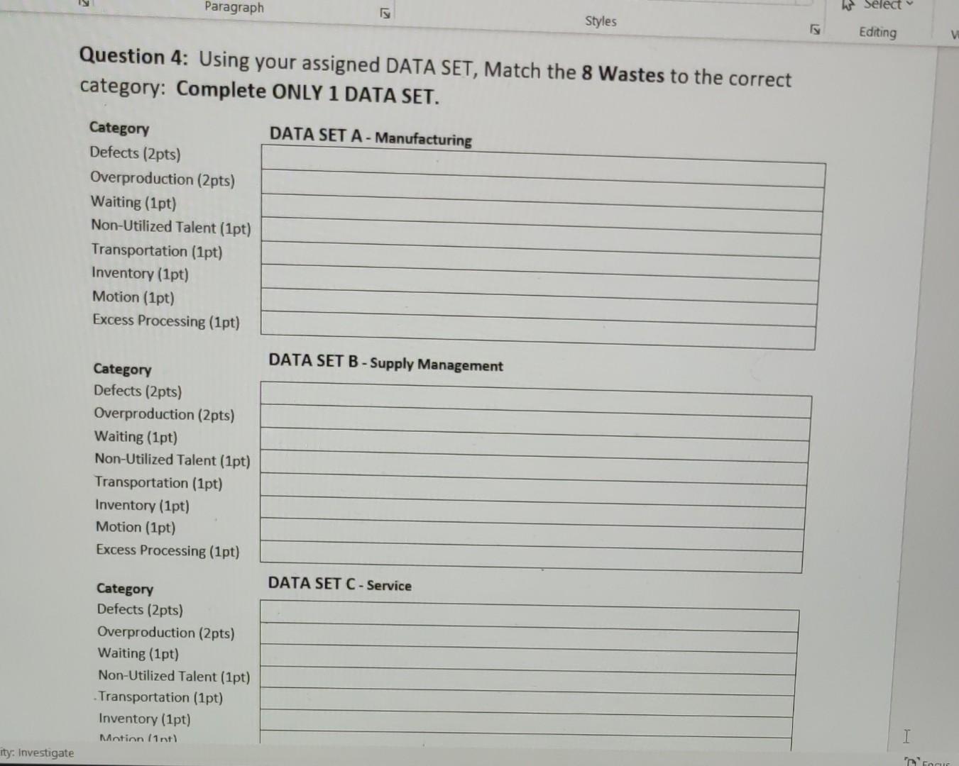 Paragraph w Select Styles Editing V Question 4: