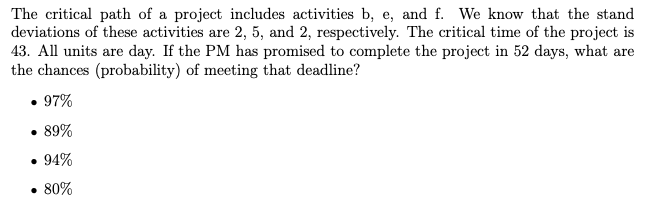 The critical path of a project includes