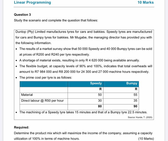 Linear Programming 10 Marks Question 3 Study the