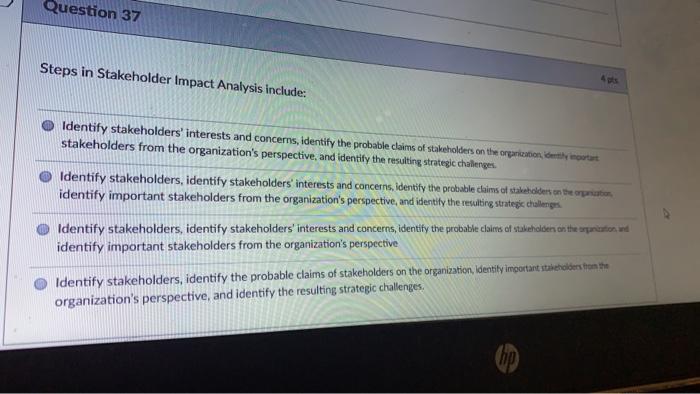 Question 37 Steps in Stakeholder Impact Analysis