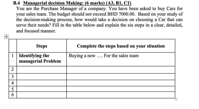 help help help B.4 Managerial decision Making: (6