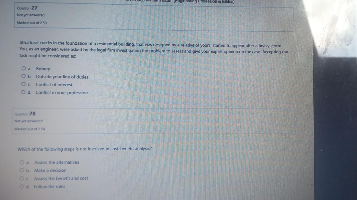 gineering Profession de Ethios) Question 27 Not