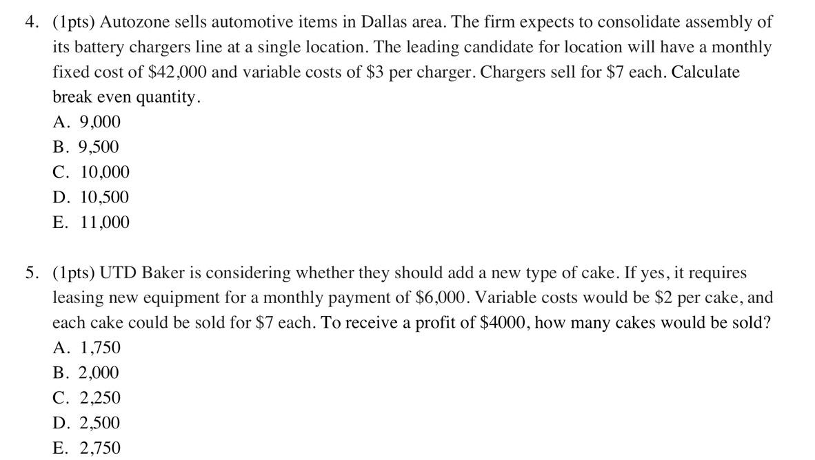 4. (1pts) Autozone sells automotive items in