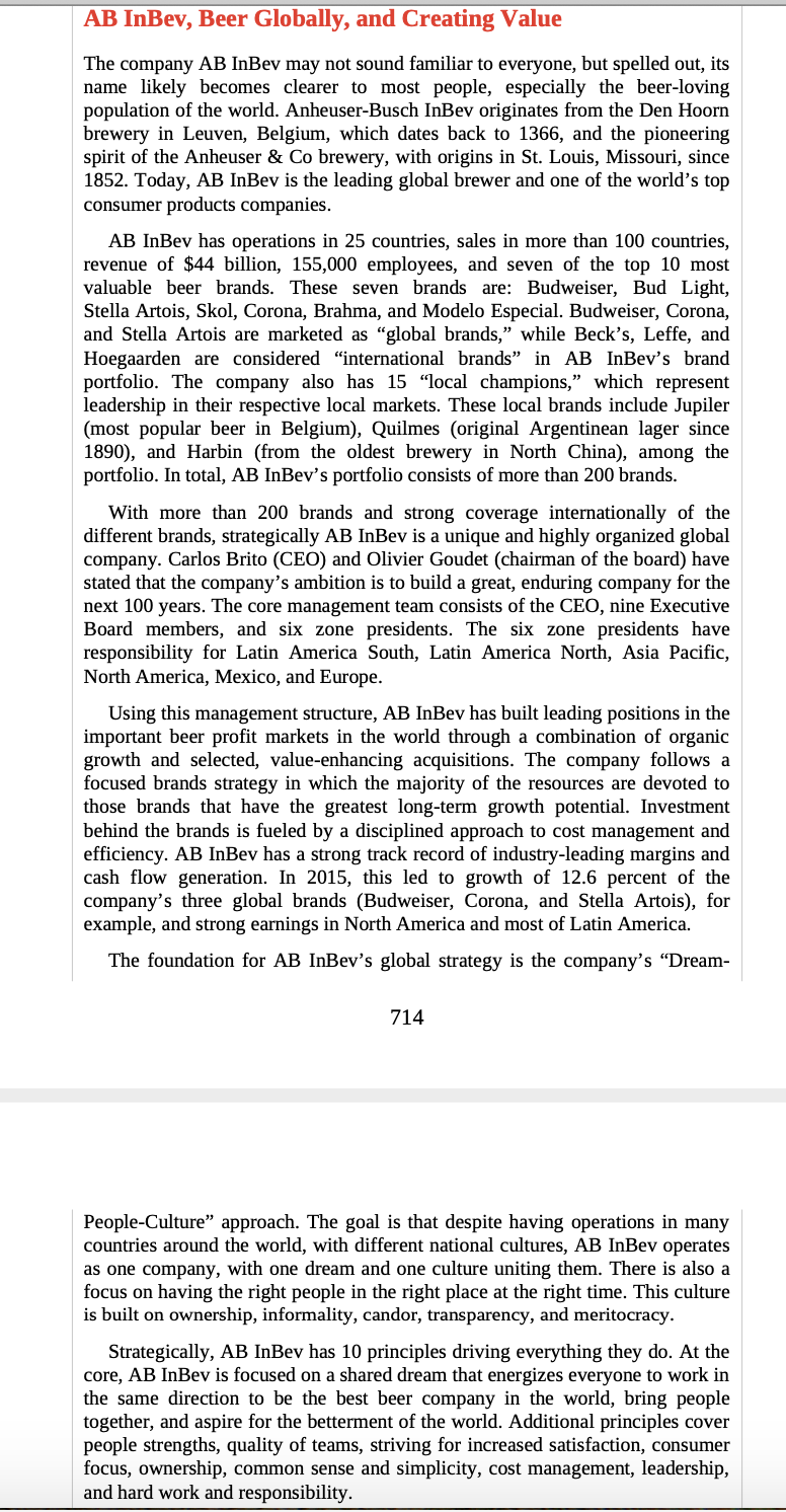 2. Read the Management Focus: AB InBev, Beer