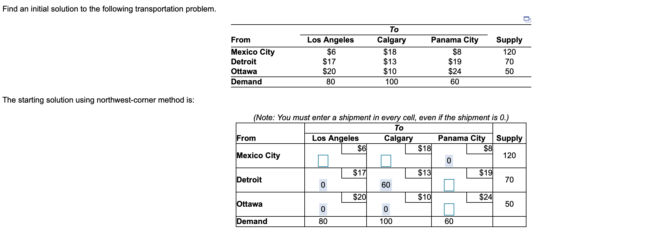 Find an initial solution to the following