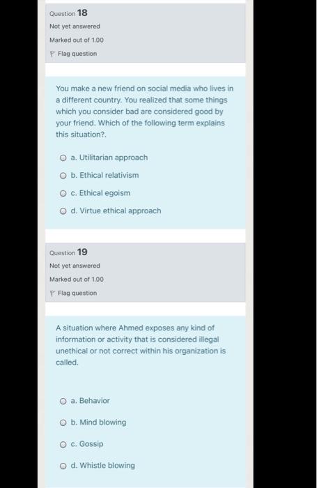 answer this Question 18 Not yet answered Marked
