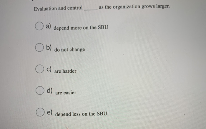 Evaluation and control as the organization grows