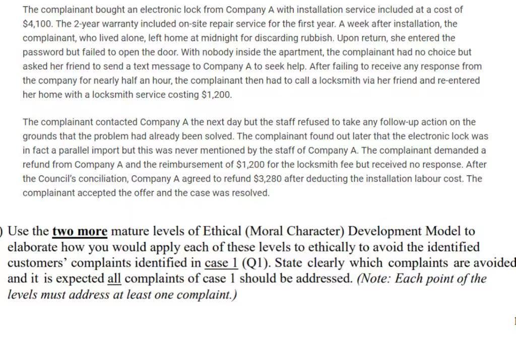 The complainant bought an electronic lock from