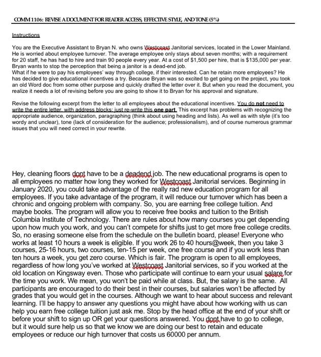 COMM 1106: REVISE A DOCUMENT FOR READER ACCESS,