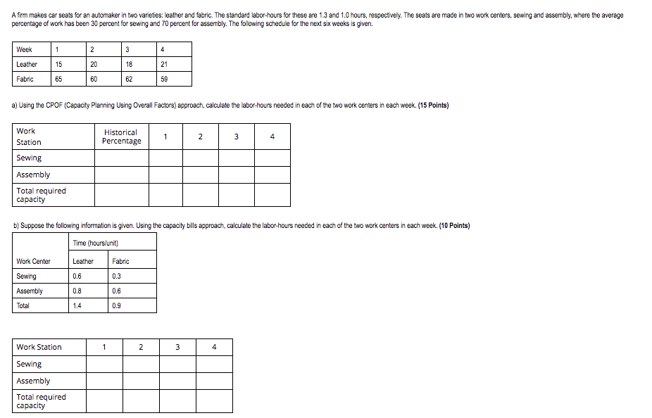 A rm makes car seats for an automaker in two