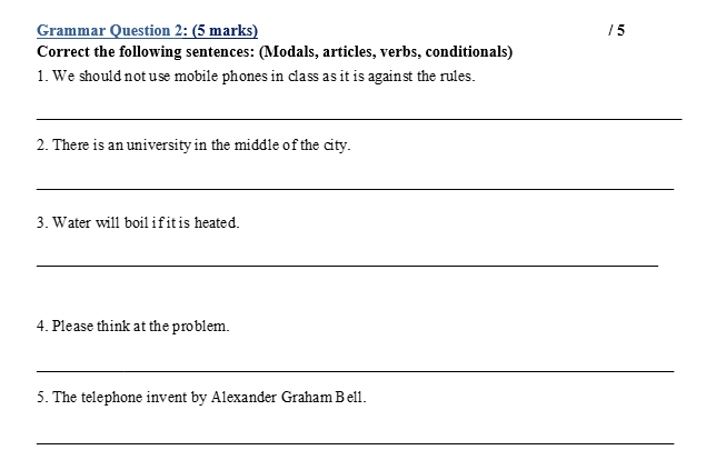 15 Grammar Question 2: (5 marks) Correct the