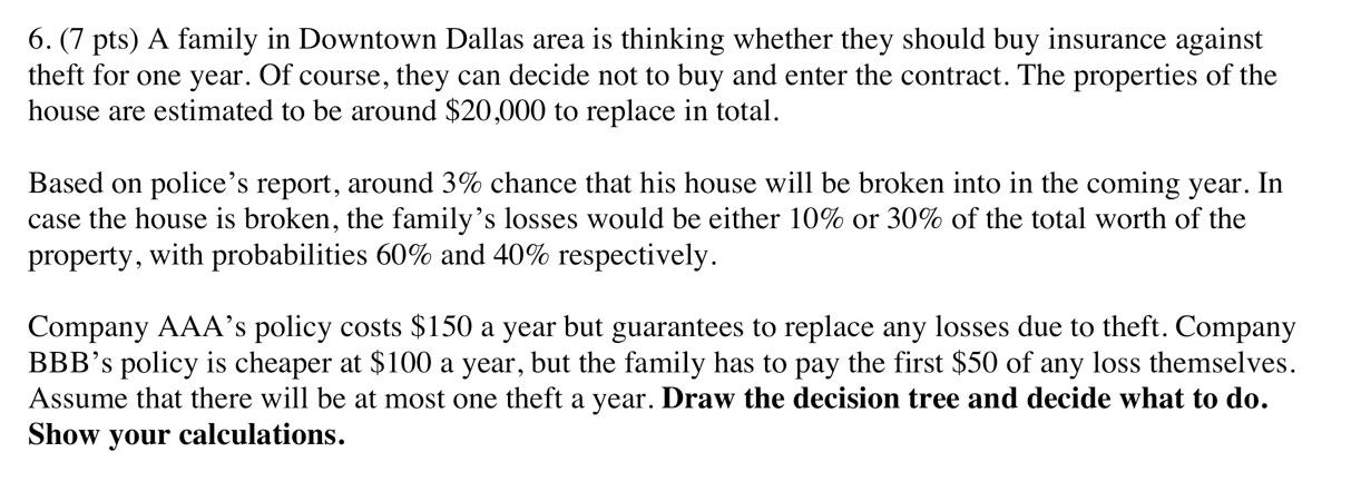 6. (7 pts) A family in Downtown Dallas area is
