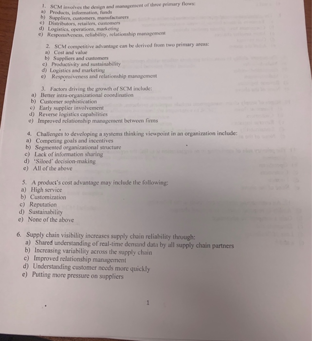 1 SCM involves the design and management of three