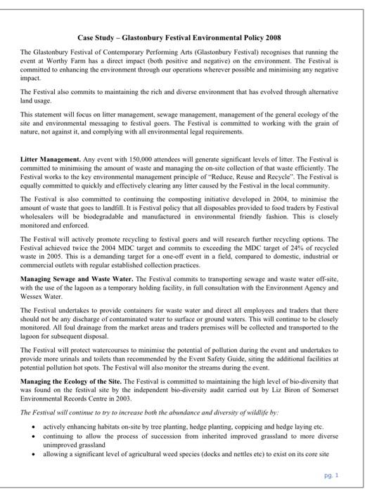 Case Study - Glastonbury Festival Environmental