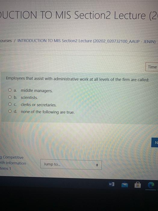 UCTION TO MIS Section2 Lecture (2 courses /