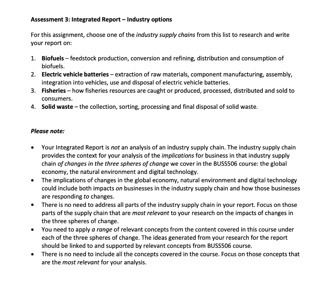 Assessment 3: Integrated Report - Industry