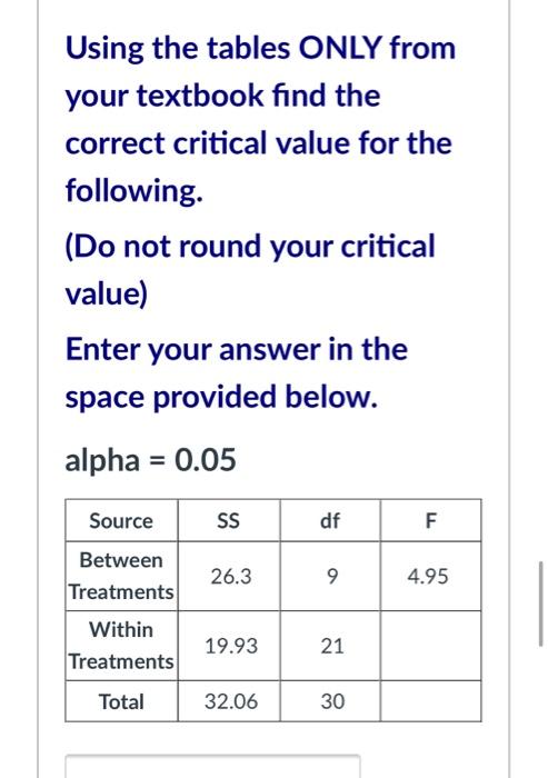 Using the tables ONLY from your textbook find the