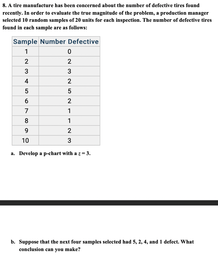 8. A tire manufacture has been concerned about