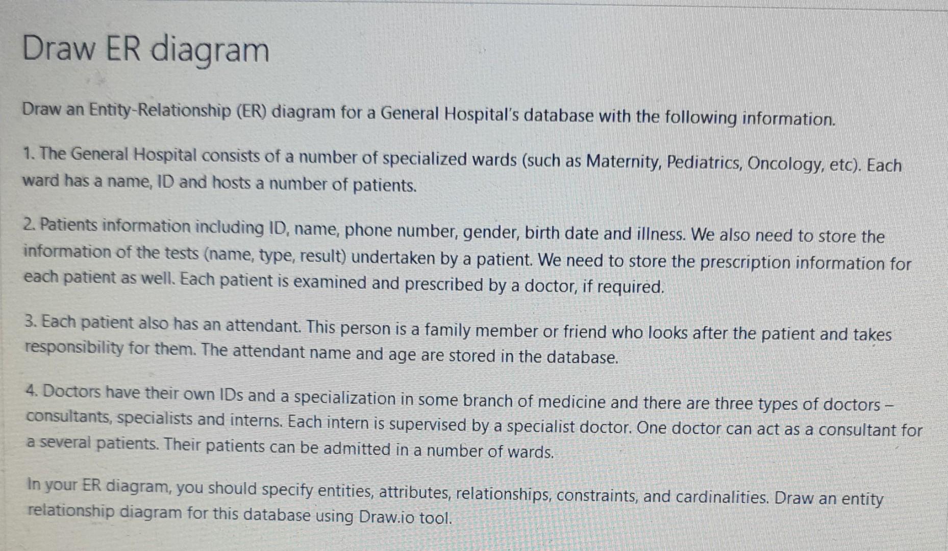 Urgently Please Draw ER diagram Draw an