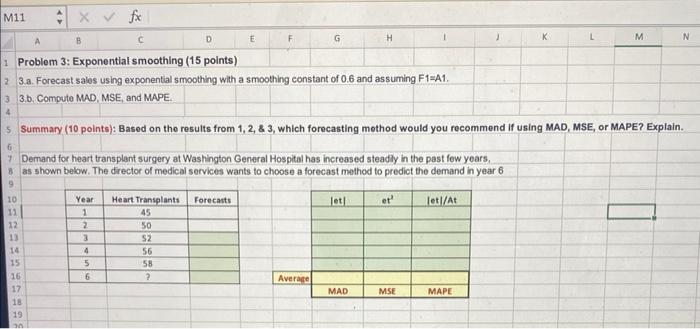 Please include all of the formulas that go in
