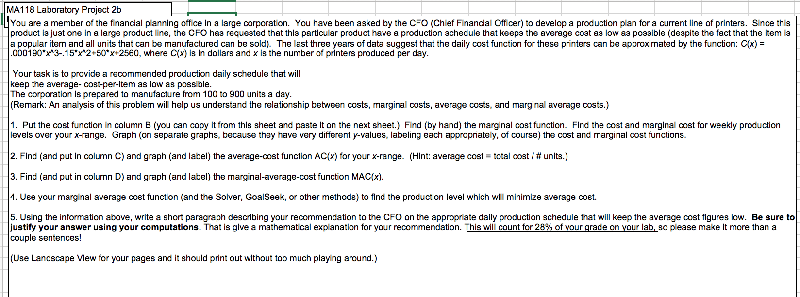 MA118 Laboratory Project 2b You are a member of
