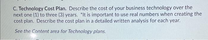 Technology cost plan for a new business idea