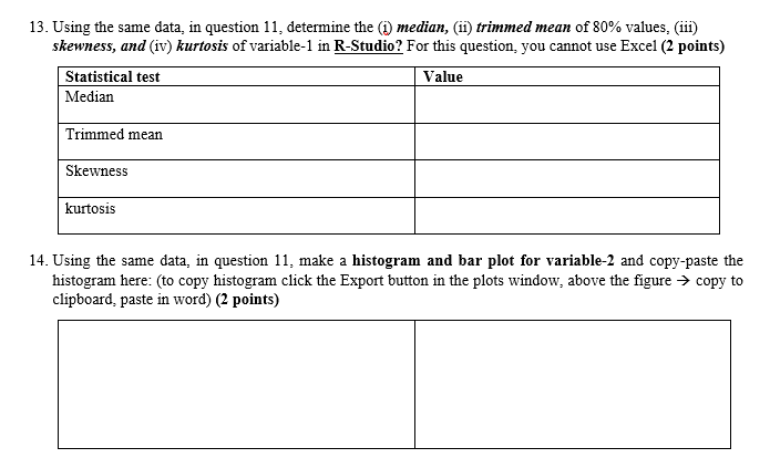 11. Consider the following data. Evaluate the
