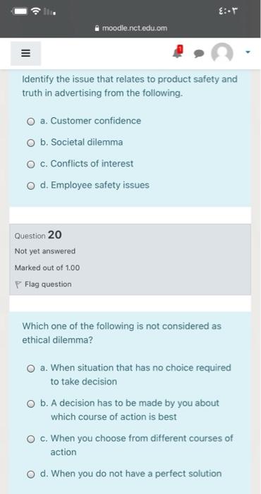 : moodle.nct.edu.om Identify the issue that